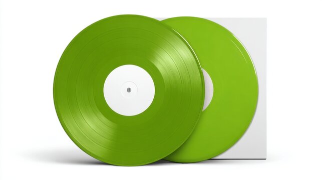 These vibrant green vinyl records showcase a modern twist on classic music storage highlighting creativity. - Powered by Adobe