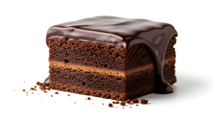 Japanese black tea dark chocolate brownie on white background.