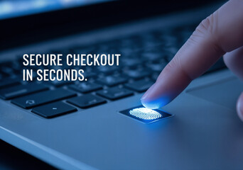 Secure biometric checkout, Fingerprint identification for fast online payment and security in seconds on a laptop