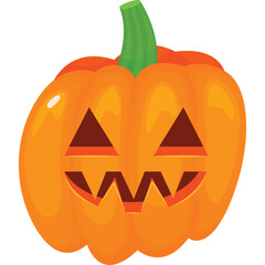 Halloween Pumpkin Jack O Lantern Carved Face Green Stem Orange Body Transparent Background