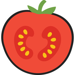 Half A Ripe Red Tomato Cut In Half Showing Seeds And Flesh Isolated On Transparent Background With Green Stem