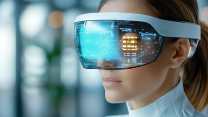 Futuristic technology and virtual reality headset create immersive experience with modern digital
