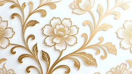 Elegant Gold Filigree Floral Pattern on White Background