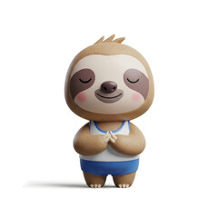 Naklejka premium Cartoon sloth in yoga pose with hands together and eyes closed.