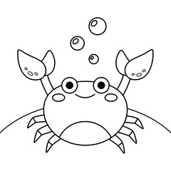Children's coloring book with cute crab. Underwater ocean life, marine animals.