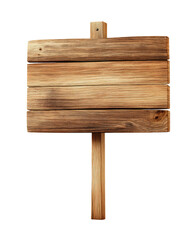 Wooden sign, rectangular, light brown,  simple design,  vertical post
