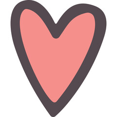 Hand Drawn Pink Heart With Dark Gray Outline On Transparent Background Simple Symbol For Love And Affection Isolated Graphic Element