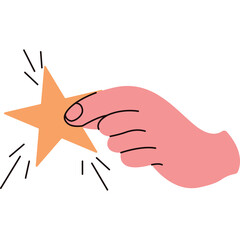 Hand Holding A Bright Orange Star With Sparkles On A Transparent Background