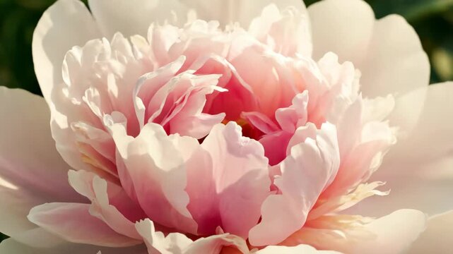 A beautiful pink peony flower blooming in soft focus close up