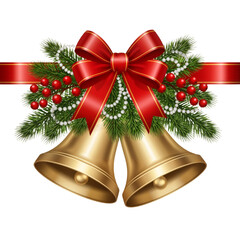 Golden Bells with Pine and Berries &ndash; Festive, Elegant Holiday Decoration in Red and Green

