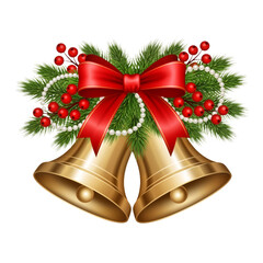 Golden Bells with Pine and Berries &ndash; Festive, Elegant Holiday Decoration in Red and Green

