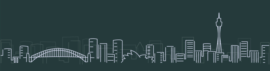 Sydney Simple Lines Skyline on Dark Background