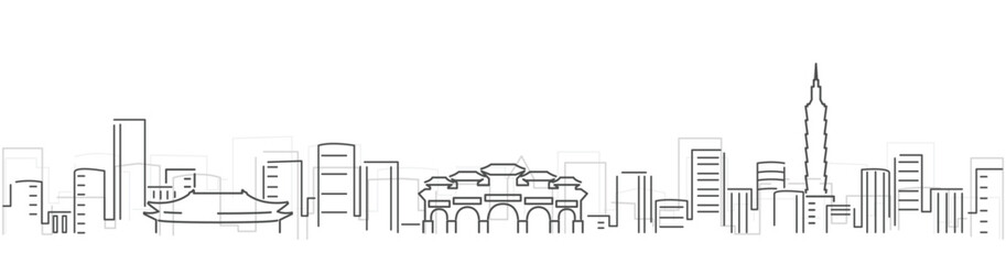 Taipei Simple Dark Lines Skyline on White Background