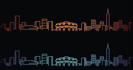 Taipei Neon Style Simple Skyline on Dark Background