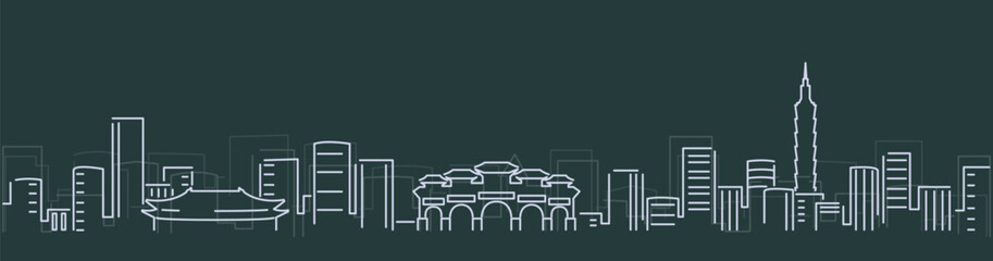 Taipei Simple Lines Skyline on Dark Background