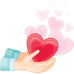 Hands Gently Holding A Vibrant Red Heart Shape Surrounded By Fading Pink Hearts Against A White Background With A Transparent Overlay Creating A Loving And Caring Atmosphere