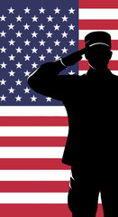 Proud American Soldier Silhouette with US Flag