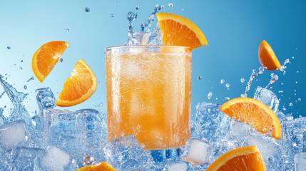 Orange juice drink with splashes and ice