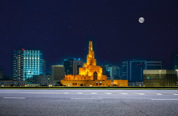 outdoor road city landscape sky night moon cityscape street travel	
