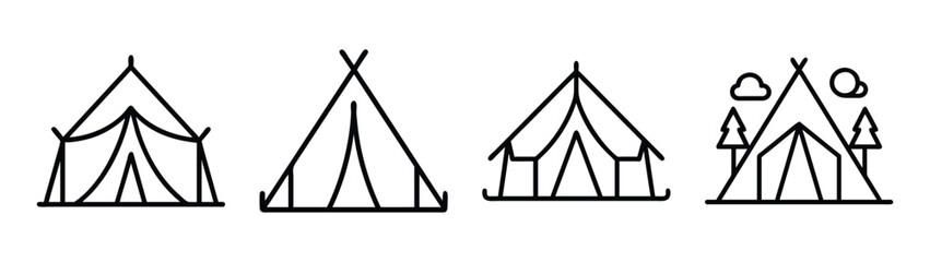 Camping tents vector illustration set for outdoor adventure travel and tourism design element