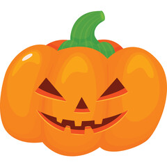 Happy Halloween Jack O Lantern Pumpkin With A Green Stem And Carved Spooky Face In Orange And Green With Transparent Background