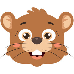 Happy Cartoon Beaver Face With Big Smile And Sparkle Eyes On Transparent Background