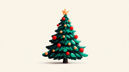 Fototapeta premium Stylized Christmas Tree with Star and Ornaments. Holiday Season, Festive Celebration, Winter Tradition.