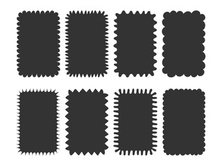 Black silhouette retro blank frame collection. Wavy squiggly rectangle label set. Minimal abstract rectangle templates. Modern hand drawn texture rectangular shapes