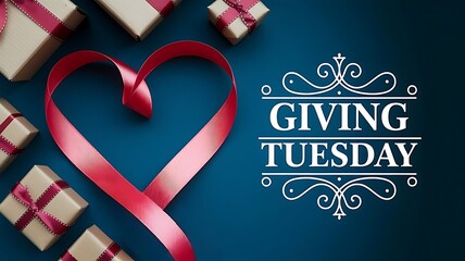 Giving tuesday heart ribbon and gifts