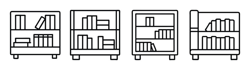 Illustration of modern bookcase furniture with shelves for books and home decor items storage