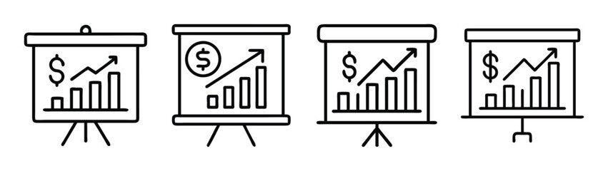 Business presentation charts showing growth and profit increase on flipchart stands outline