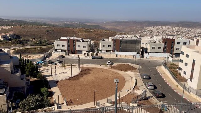 Gush Etzion, Israel.  31 October 2025, Panoramic view from the top of Mitzpor HaElef, showing kibbutzim, nearby settlements, and the vast desert stretching into the distance.