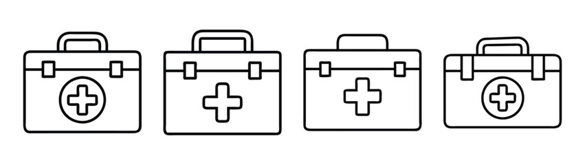 First aid kit vector illustration medical emergency box healthcare safety equipment supplies icon set