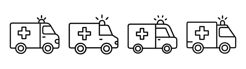 Ambulance vector illustration emergency medical service transport vehicle outline drawing icon set
