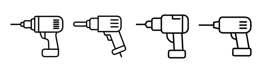 Impact driver vector illustration set, power tool outline drawings for diy and construction projects