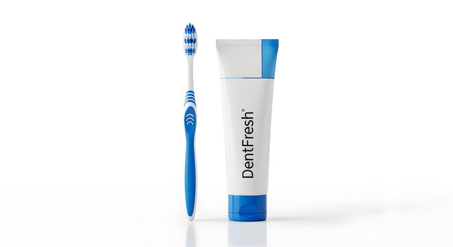 Toothbrush and toothpaste neatly placed, isolated white, dental hygiene concept - Powered by Adobe