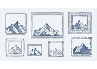 Black silhouette of a mountain range on white background for nature and adventure concept