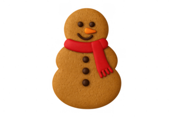 Gingerbread snowman cookie with red scarf, festive holiday baking dessert on transparent background