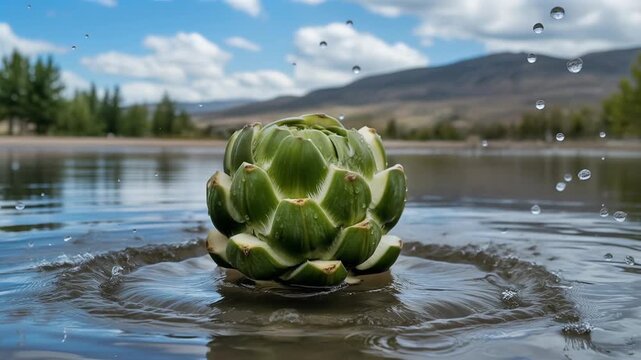 Alcachofa artichoke plant with fresh green leaves in natural garden light