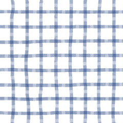 Navy Blue White Plaid Gingham Hand Drawn Background Pattern Overlay