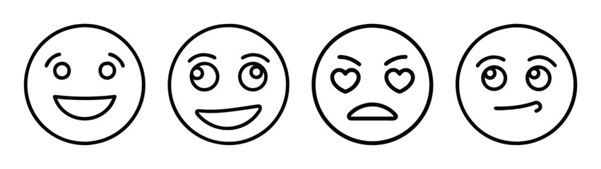 Four simple emoji faces vector illustration for social media expressions and communication needs