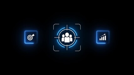 Digital marketing strategy and audience targeting concept. Businessman interacts with data analytics dashboard, customer engagement insights, Motion graphics of target people concept. 4k - Powered by Adobe