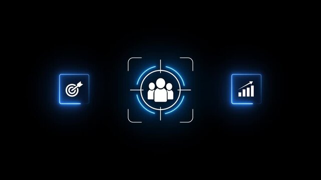 Digital marketing strategy and audience targeting concept. Businessman interacts with data analytics dashboard, customer engagement insights, Motion graphics of target people concept. 4k - Powered by Adobe