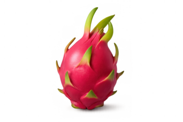 Fresh dragon fruit with vibrant pink skin and green scales, providing healthy exotic tropical food on transparent background
