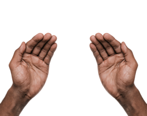 Two open dark brown hands, palms up, facing forward