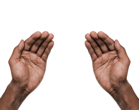 Two open dark brown hands, palms up, facing forward
