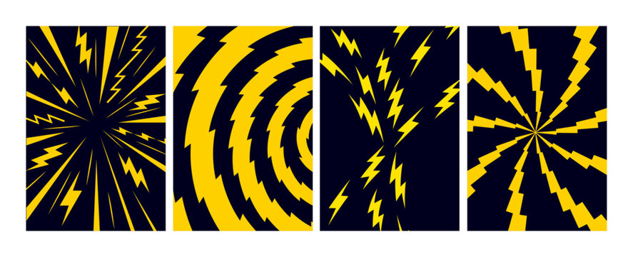 Comic Thunder Bolt Backgrounds. Speed Lightning Electric Pattern. Flash Energy Power Effect. Vector Abstract Comic Thunderbolt Texture Set.