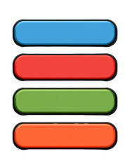 Obraz premium Four colored oval buttons arranged vertically. Each button has a solid color fill (blue, red, green, orange) and a dark outline. Simple, flat design. Digital graphic