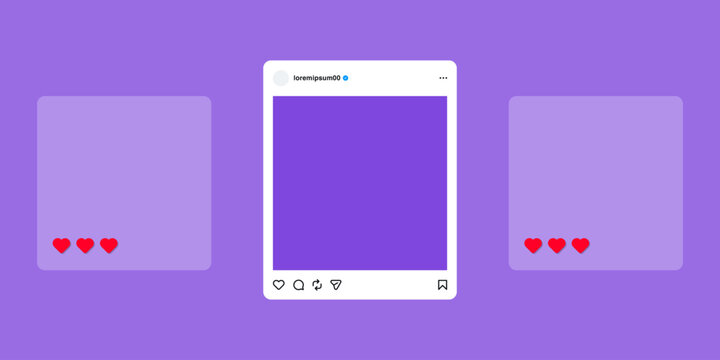 instagram post mockup vector. social media instagram carousel post template photos frame, instagram feed web post mock up. mobile app interface template on social network. instagram notification icons