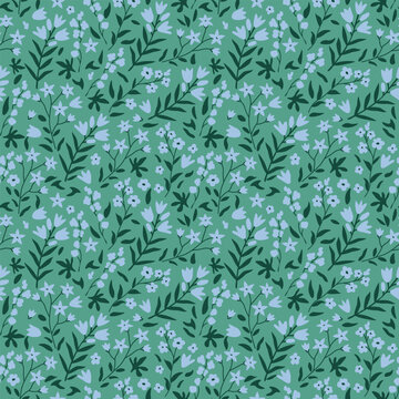 Seamless floral pattern with blue blossom